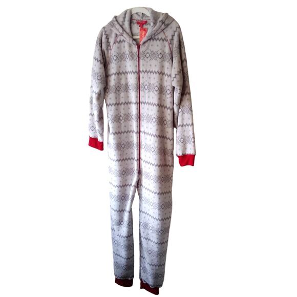 NEW Macys Family Pajamas PJ Men M Winter Fairisle Onesie Hood Pockets Soft Plush - Picture 3 of 13